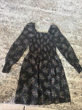Black Floral Smocked Mini Dress with Long Sleeves